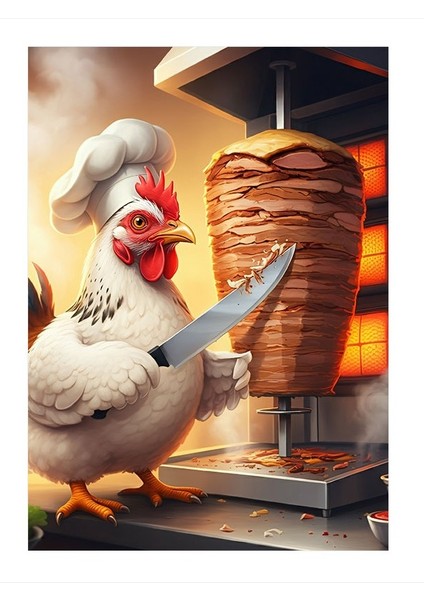 Döner Yapan Tavuk Desenli Ahşap Tablo 35CM X50CM