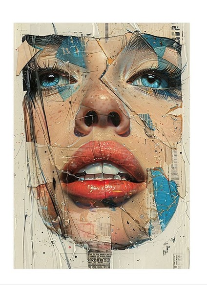 Soyut Kadın Yüzü Desenli Ahşap Tablo 25CMX 35CM