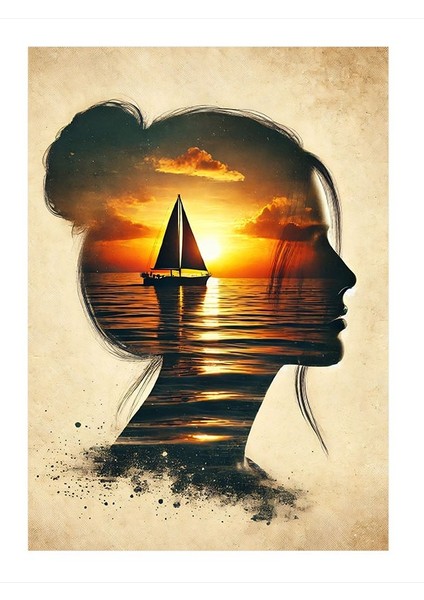 Siluetteki Gemi Yolculuğu Mdf Poster 35CM X50CM