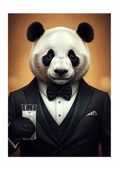 Panda ve Şık Kadehi Mdf Tablo 25CMX 35CM