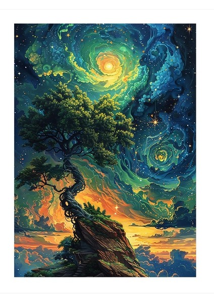 Yıldızlı Gece Manzarası Hediyelik Mdf Tablo 25CMX 35CM