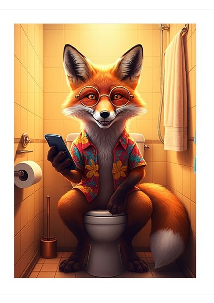 Tuvaletteki Tilki Hediyelik Mdf Tablo 25CMX 35CM