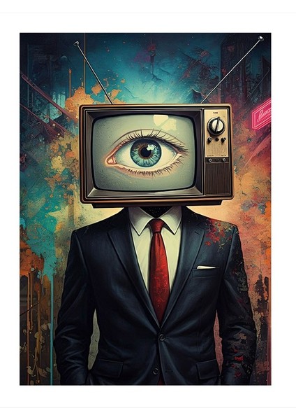 Televizyon Kafalı Iş Adamı Tasarımı Mdf Tablo 35CM X50CM