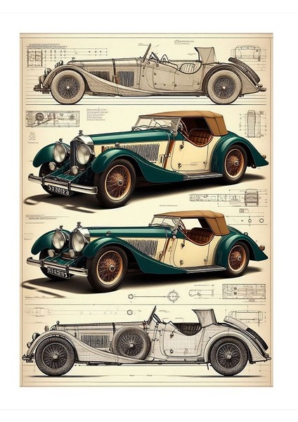 Vintage Arabaların Şıklığı Art Mdf Tablo 25CMX 35CM