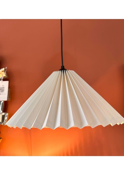 Tekno Trust Modern Tasarım Umbrella Tekli Sarkıt Avize Krem Kumaş Abajur Salon Oturma Odası Mutfak Avizesi