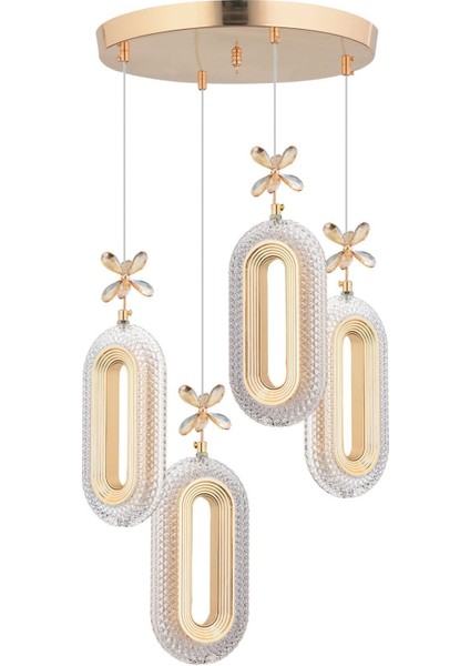Tekno Trust Alfa LED 4'lü Gold 3 Renk Ledli Kristal Taşlı Modern LED Avize