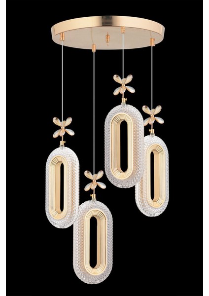 Tekno Trust Alfa LED 4'lü Gold 3 Renk Ledli Kristal Taşlı Modern LED Avize