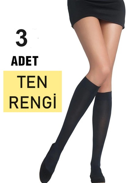3 Adet Mikro Dizaltı Çorap-Ten