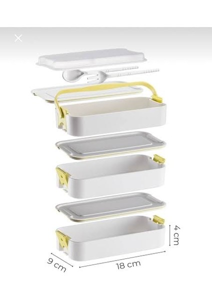 3 Katlı Taşınabilir Yemek Kabı – Lunch Box Diyet Beslenme Saklama Kabı Çatal Kaşıklı