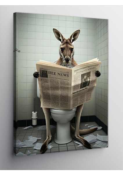 Kanvas Tablo Gazete Okuyan Kanguru Tuvalette