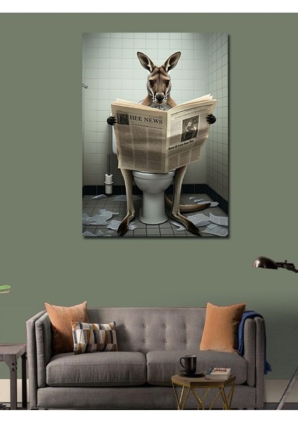 Kanvas Tablo Gazete Okuyan Kanguru Tuvalette modelleri