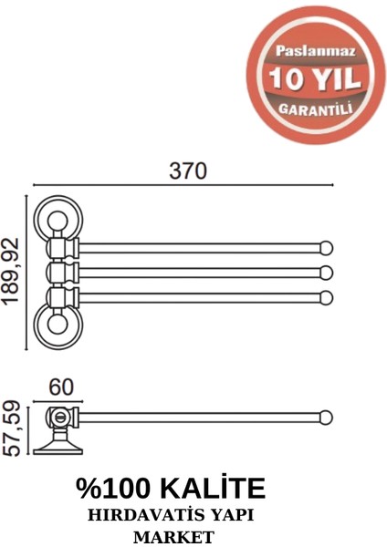 Paslanmaz Pirinç Bella Buse 3'lü Havluluk fiyatları