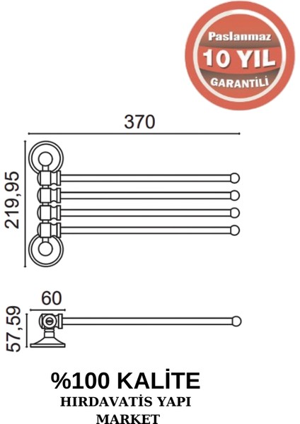 Paslanmaz Pirinç Bella Buse 4'lü Havluluk fiyatları