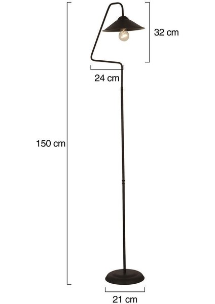 Şık Siyah Retro Metal Lambader, Cam Detaylı, Yükseklik 151-200 cm