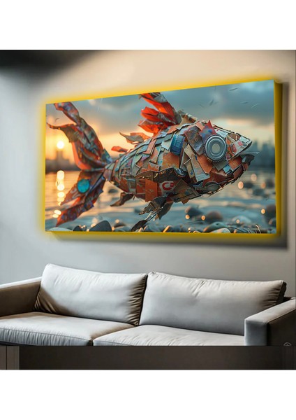 LED Işıklı Kanvas Tablo, 3D Dekoratif Baskılı Tablo Yapay Zeka Desteksli Hayvanlar 255