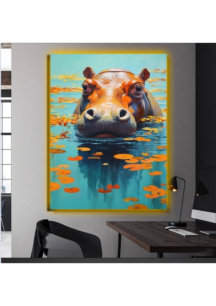 LED Işıklı Kanvas Tablo, 3D Dekoratif Baskılı Tablo Yapay Zeka Desteksli Hayvanlar 502