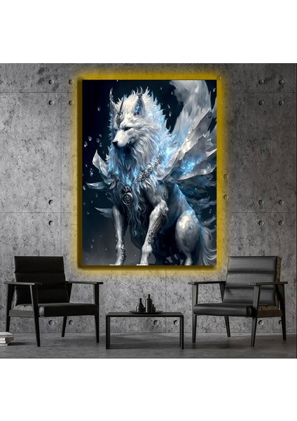 LED Işıklı Kanvas Tablo, 3D Dekoratif Baskılı Tablo Yapay Zeka Desteksli Hayvanlar 564