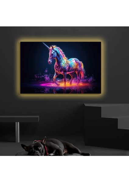 LED Işıklı Kanvas Tablo, 3D Dekoratif Baskılı Tablo Yapay Zeka Desteksli Hayvanlar 104