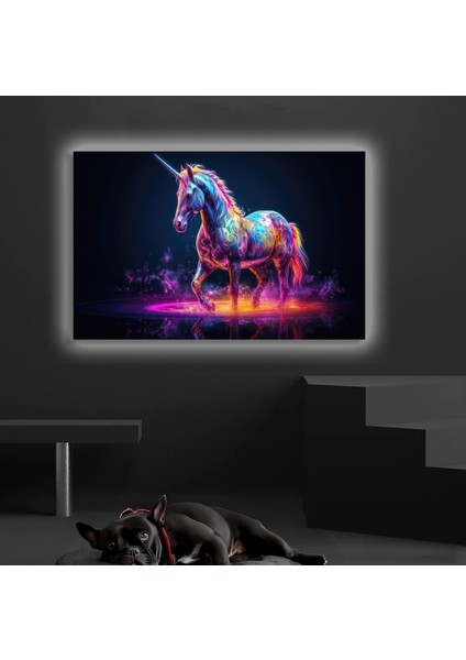 LED Işıklı Kanvas Tablo, 3D Dekoratif Baskılı Tablo Yapay Zeka Desteksli Hayvanlar 104