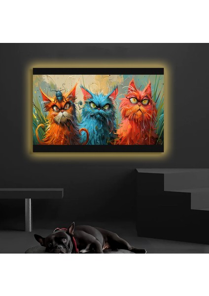 LED Işıklı Kanvas Tablo, 3D Dekoratif Baskılı Tablo Yapay Zeka Desteksli Hayvanlar 81