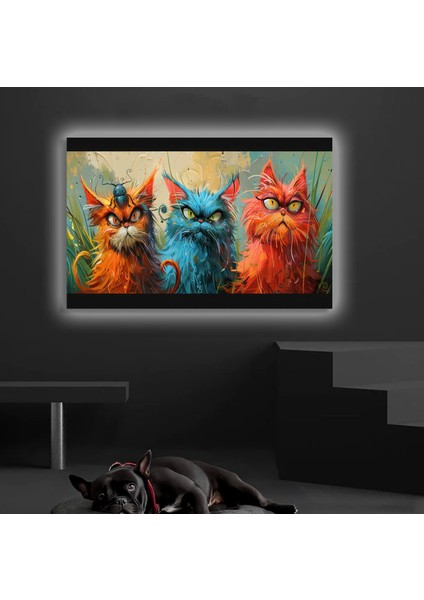 LED Işıklı Kanvas Tablo, 3D Dekoratif Baskılı Tablo Yapay Zeka Desteksli Hayvanlar 81