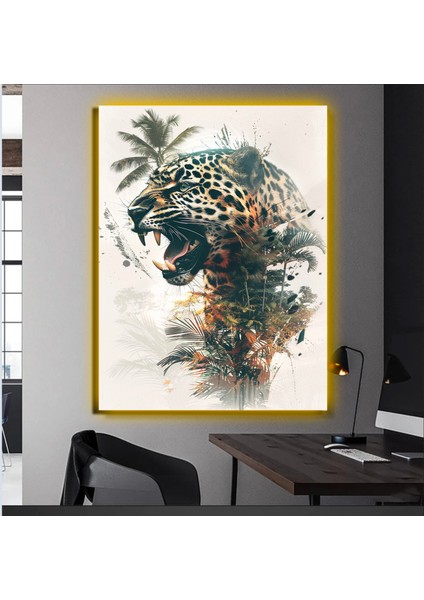 LED Işıklı Kanvas Tablo, 3D Dekoratif Baskılı Tablo Yapay Zeka Desteksli Hayvanlar 563