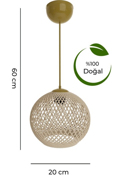 Altın renkli 20x65 cm sarkıt avize, ahşap halat detaylı, şık ve modern tasarım