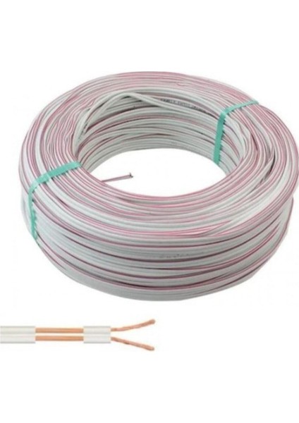 10 Metre 2 x 0,75 Kablo Yassı Kordon Hoparlör LED Elektrik Kablosu Beyaz