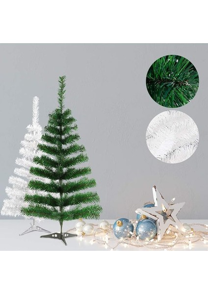 120 cm Beyaz ve Yeşil Yılbaşı Çam Ağacı Seti Süs