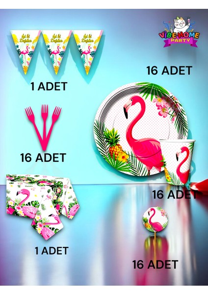 16 Kişilik Flamingo Temalı Premium Set - Doğum Günü Parti ve Eğlenceli Etkinlikler