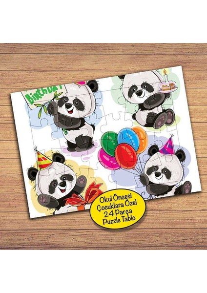 Happy Brithday - Panda 24 Parça Çocuklara Özel Yapboz TABLO-689