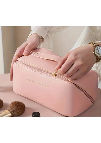 Büyük Kapasiteli Taşınabilir Su Geçirmez Deri Makyaj Çantası