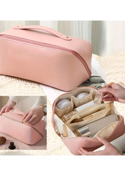 Büyük Kapasiteli Taşınabilir Su Geçirmez Deri Makyaj Çantası indirimleri