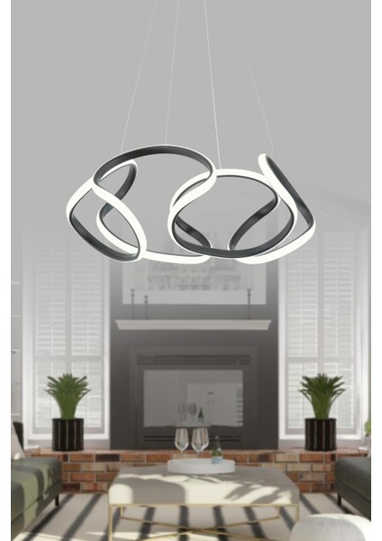 Siyah Modern Sarkıt Avize, 4'lü, 45x45 cm, Alüminyum, LED Işıkli, Şık ve şık tasarım