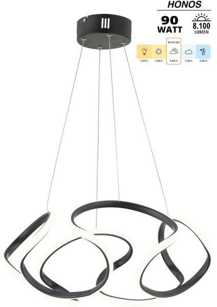 Siyah Modern Sarkıt Avize, 4'lü, 45x45 cm, Alüminyum, LED Işıkli, Şık ve şık tasarım fiyatları