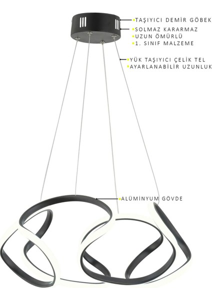 Siyah Modern Sarkıt Avize, 4'lü, 45x45 cm, Alüminyum, LED Işıkli, Şık ve şık tasarım modelleri