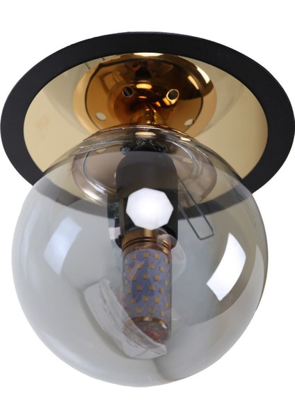 Alora Siyah Gold Füme Camlı Plafonyer Avize, 19x19 cm, Metal Materyal fırsatları