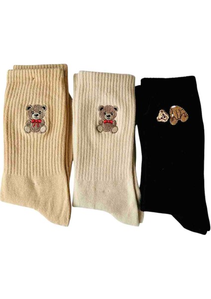 Ayıcık Desenli 3 Çift Soket Çorap Cotton modelleri