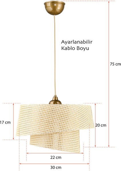 Tekno Trust Eftelya Hazeran Rattan 2 Katlı Pasta Sarkıt Avize