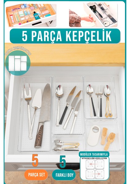 5 Parça Modüler Çekmece Düzenleyici Kepçelik ve Bıçak Organizer