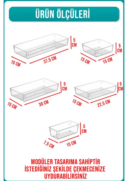 5 Parça Modüler Çekmece Düzenleyici Kepçelik ve Bıçak Organizer