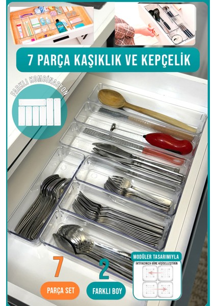 7 Parça Modüler Mutfak Kaşıklık ve Çekmece Içi Düzenleyici Organizer Set