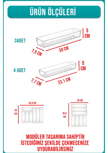 7 Parça Modüler Mutfak Kaşıklık ve Çekmece Içi Düzenleyici Organizer Set