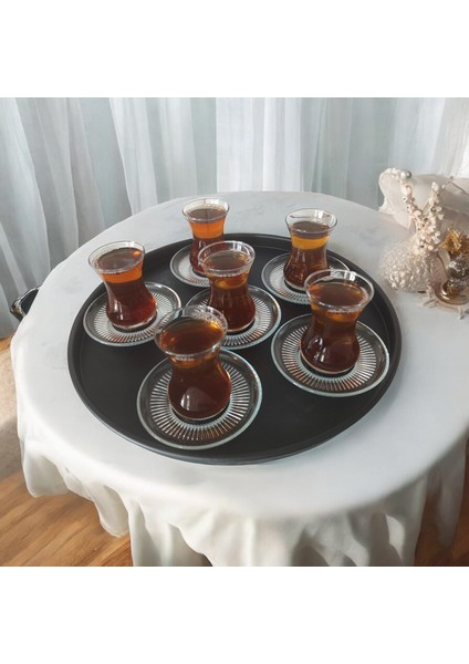 Tepsi Seti - Metal Çay Tepsisi Kahve Tepsisi Sunum Kahvaltı 3'lü Tepsi Seti