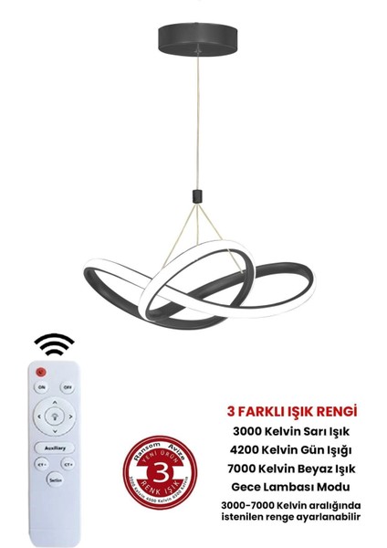 3 Renk Siyah Kumandalı Dimmerli 4 Modlu Modern Sarkıt LED Avize