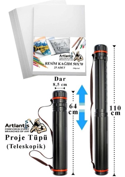 Proje Tüpü Dar 1 Adet 50X70 cm Resim Kağıdı 25 Adet Bozuka Proje Tüpü Silindir Proje Tüpü