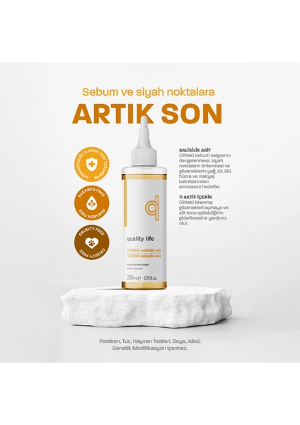 Salisilik Asit Tonik Cilt Temizleme 200 ML, Aha Bha Yüz Tonik, Siyah Nokta Temizleme, Akne Siyah Nokta Karşıtı,
