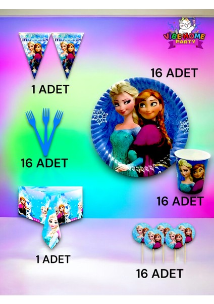 16 Kişilik Frozen Temalı Premium Set - Doğum Günü Parti ve Eğlenceli Etkinlikler