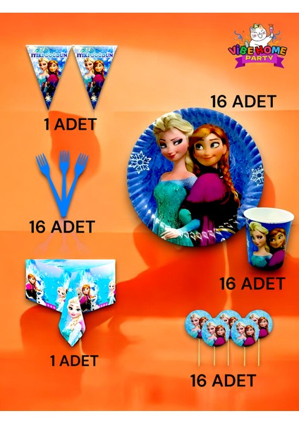 16 Kişilik Frozen Temalı Premium Set - Doğum Günü Parti ve Eğlenceli Etkinlikler