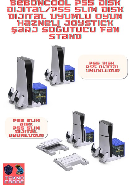 TP5-3537B Ps5 Disk Ps5 Dijital Ps5 Slim Disk Dijital Uyumlu Joystick Şarj Stand Soğutucu Fan